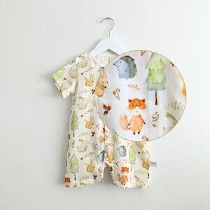 NWT Cute Baby Romper Shorts Sleep & Play Pajamas One-Piece Woodland Animals 6-9M